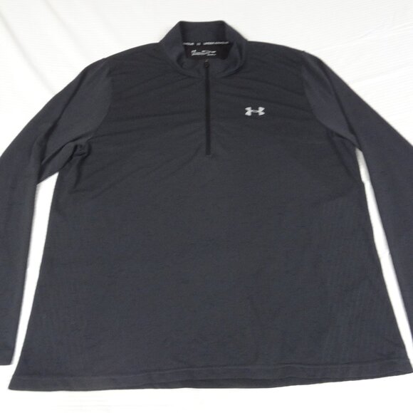 UNDER ARMOUR HEATGEAR LONG SLEEVE 1/4 ZIP BLACK XXL 2XL ATHLETIC T-SHIRT K871 - Picture 1 of 7